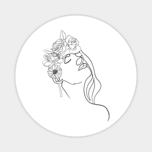 Women in floral hat line art Magnet